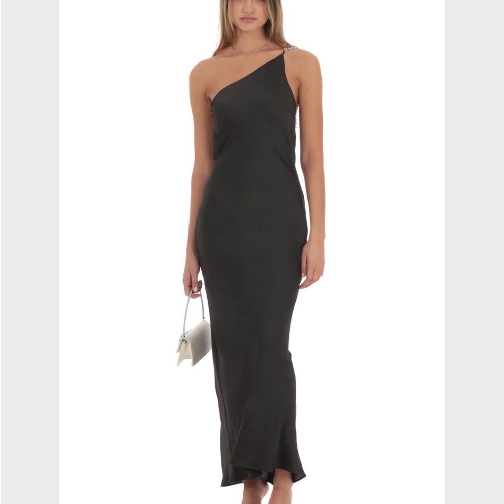 Lucy in the Sky Black One Shoulder Dress with Pearl Straps (copy)